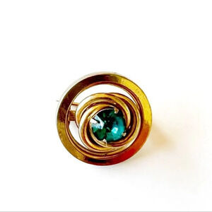 Vintage Signed Coro Circle Brooch Pin Aquamarine Glass Stone 50s Costume Jewelry